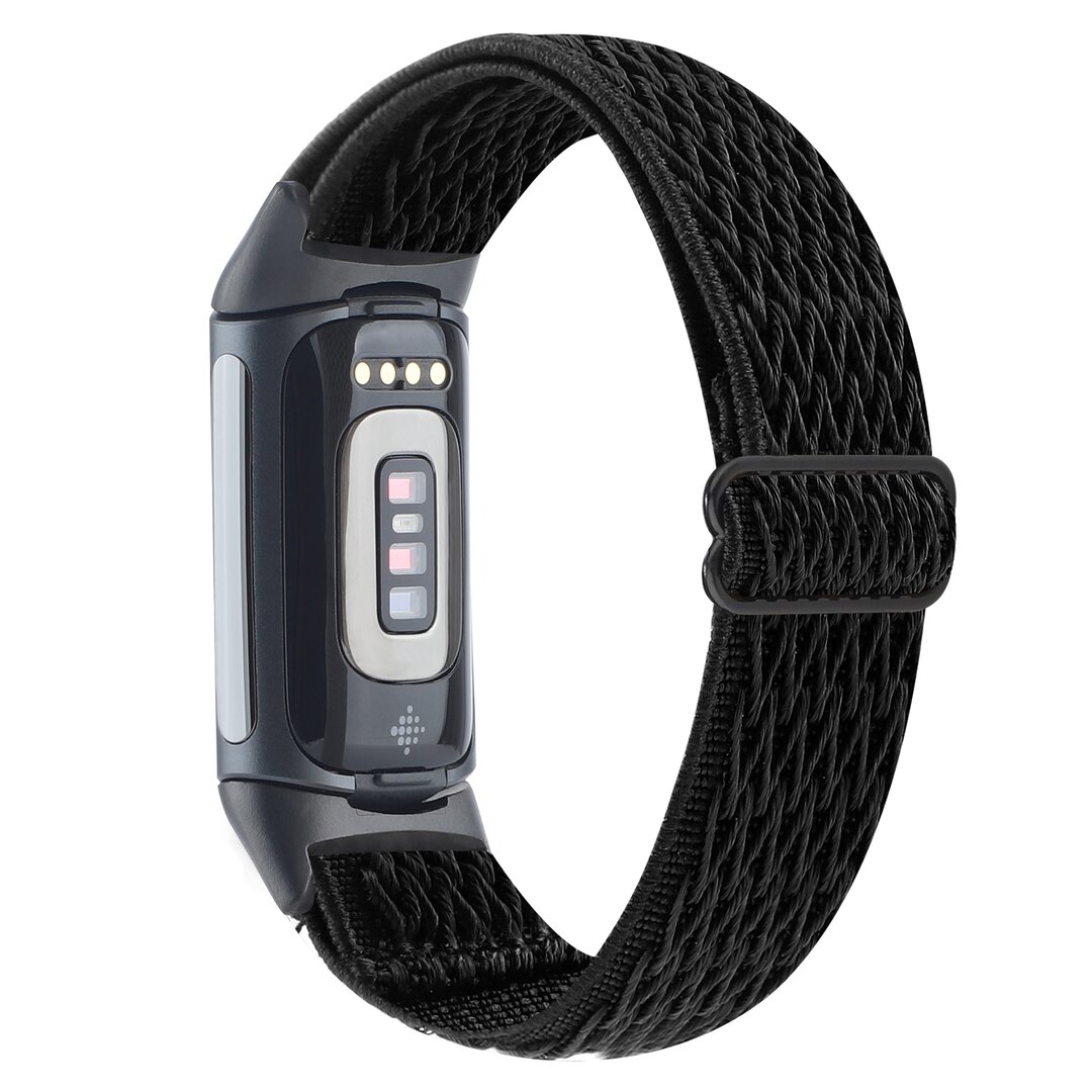 FitBit Charge 5 &amp; 6 Elastische solo loop nylon bandje - Zwart