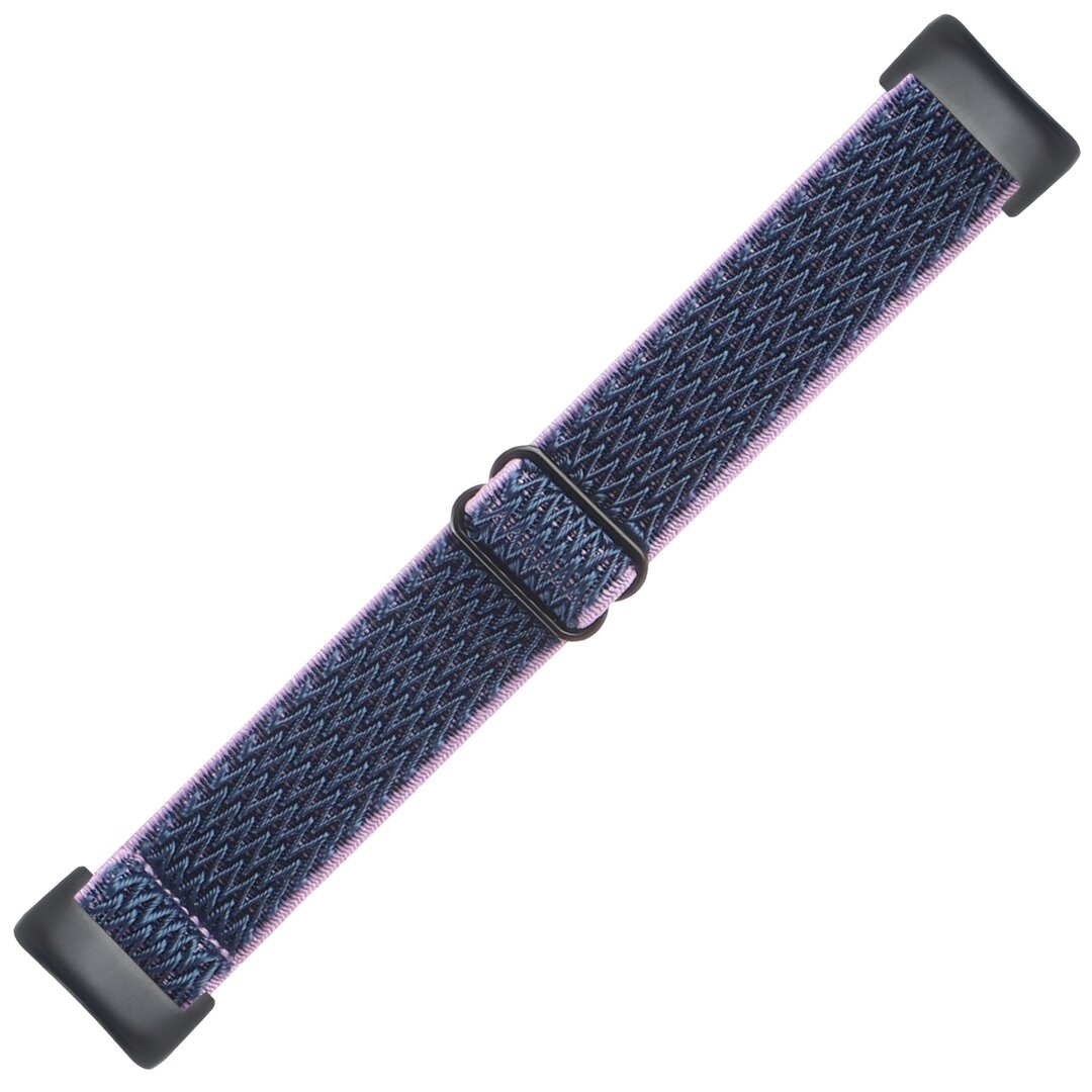 FitBit Charge 5 &amp; 6 Elastische solo loop nylon bandje - Donkerblauw met paars