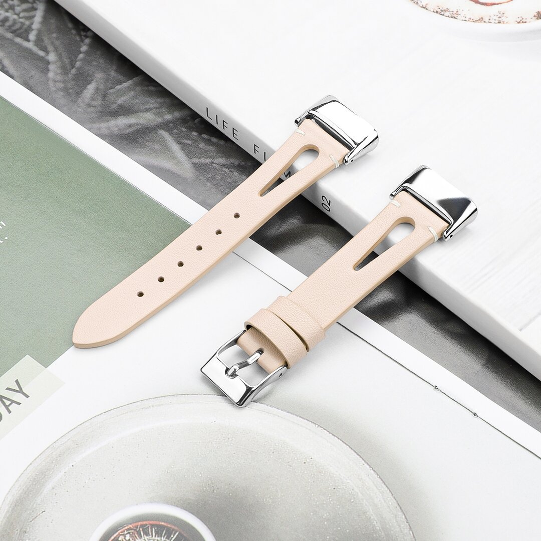 Fitbit Charge 5 &amp; 6 bandje - PU leather - Beige