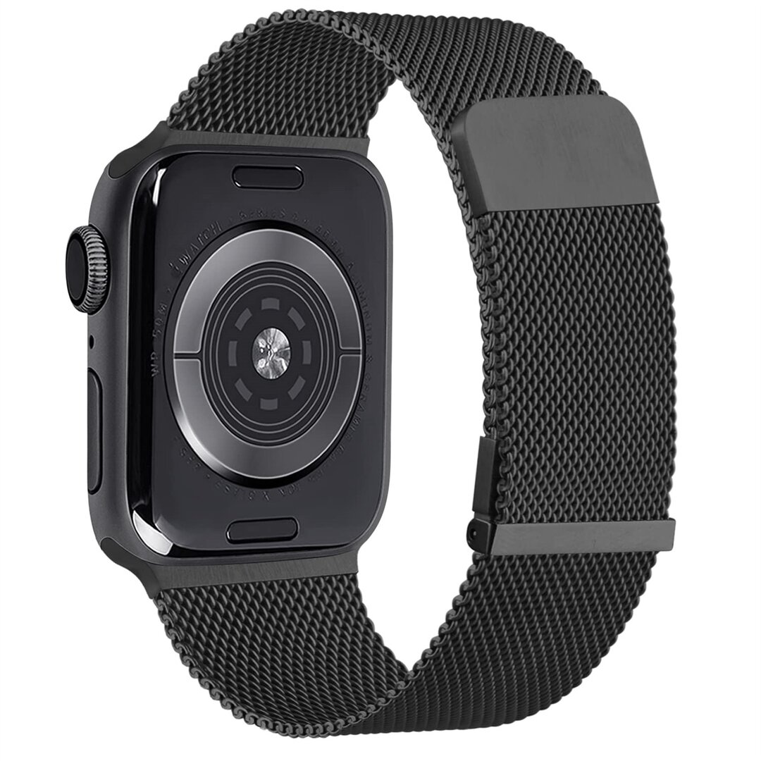 Milanese band - Zwart - Extra sterke magneet - Geschikt voor Apple Watch 44mm / 45mm&nbsp;/ 46mm / 49mm