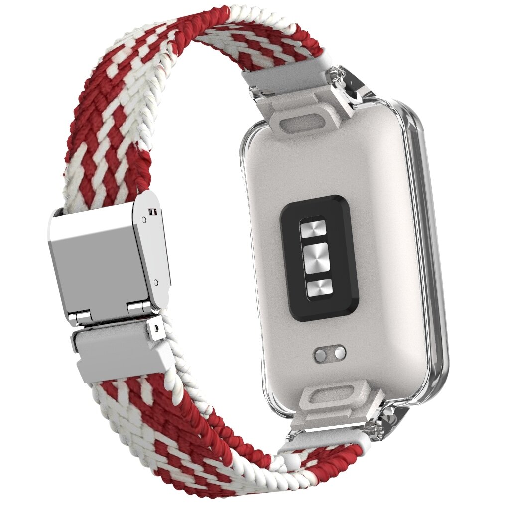Braided nylon bandje met case - Rood met wit - Xiaomi Smart band 7 Pro