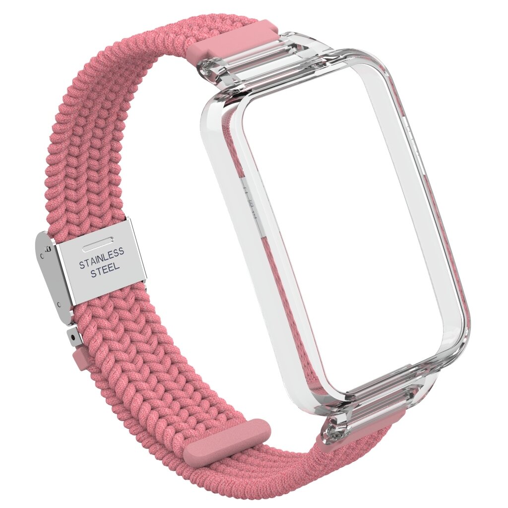 Braided nylon bandje met case - Roze - Xiaomi Smart band 7 Pro