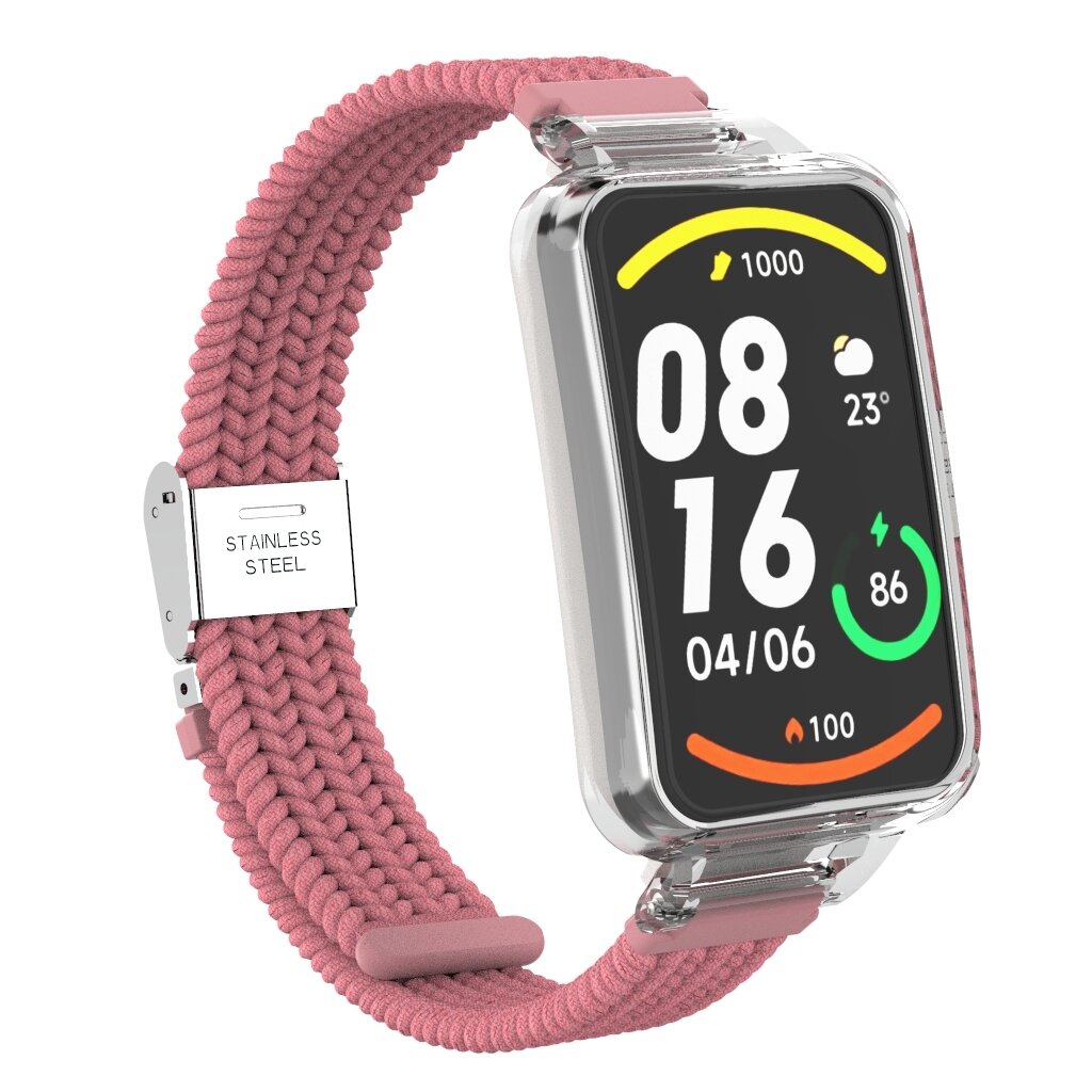 Braided nylon bandje met case - Roze - Xiaomi Smart band 7 Pro