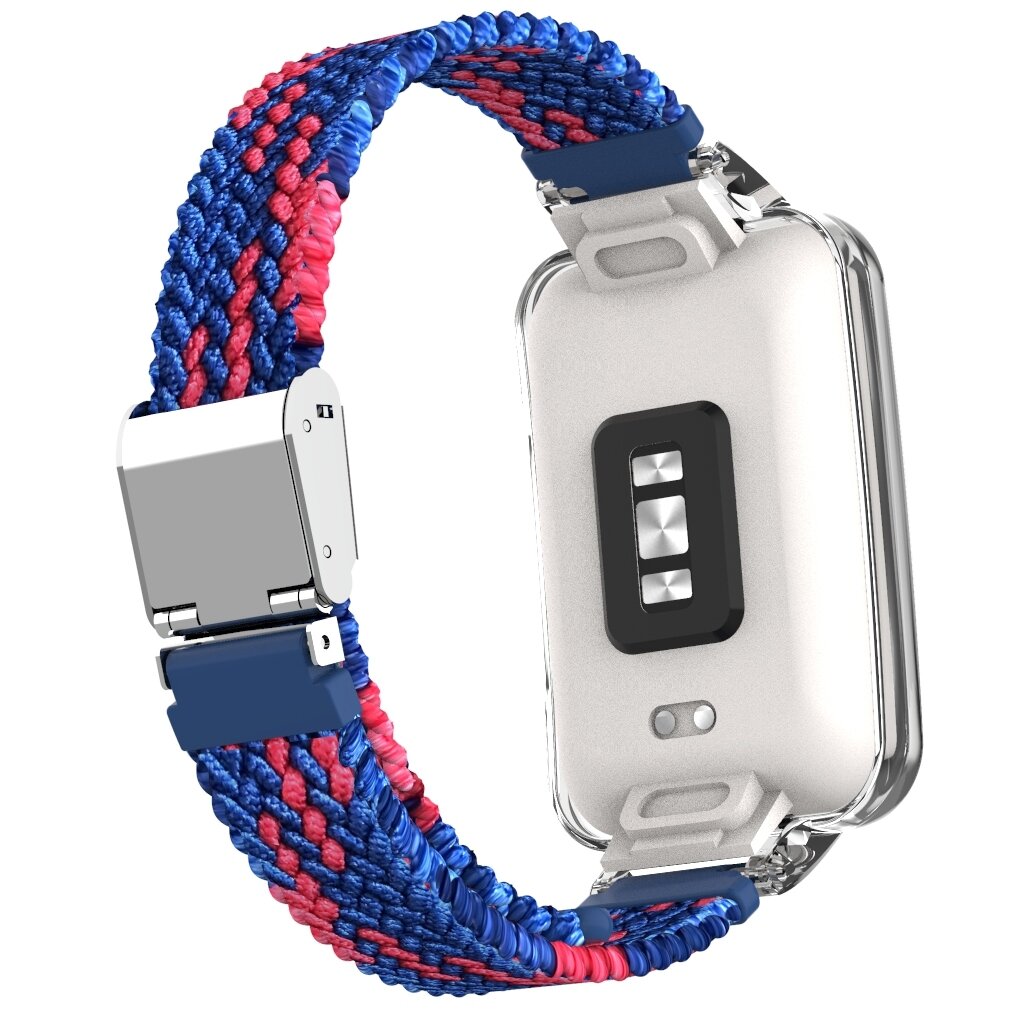 Braided nylon bandje met case - Blauw met rood - Xiaomi Smart band 7 Pro