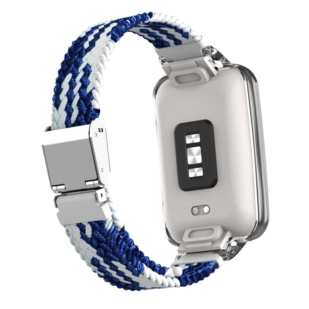 Braided nylon bandje met case - Blauw met wit - Xiaomi Smart band 7 Pro
