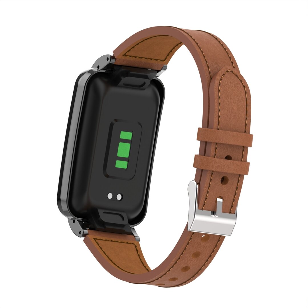 Classic leren bandje met case - Bruin - Xiaomi Smart band 7 Pro
