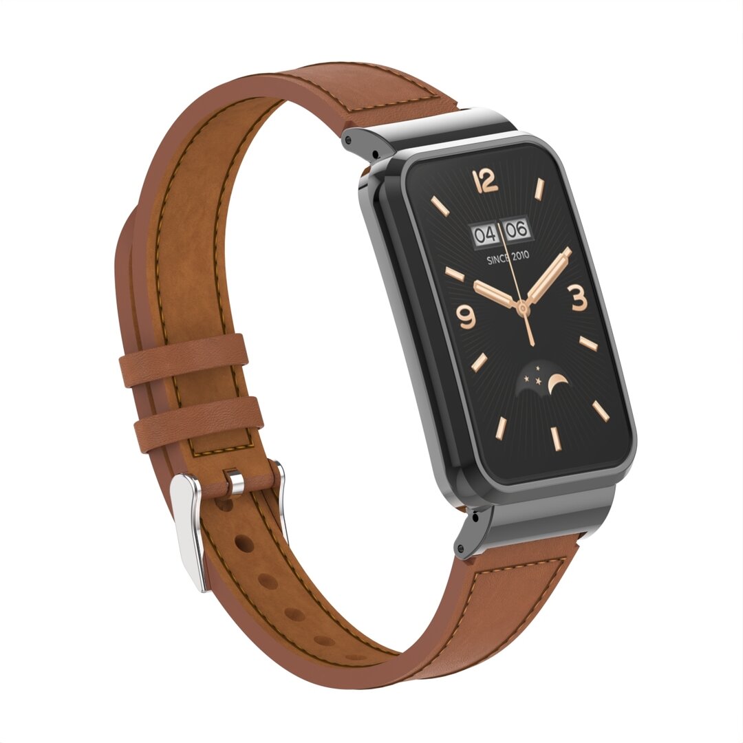 Classic leren bandje met case - Bruin - Xiaomi Smart band 7 Pro