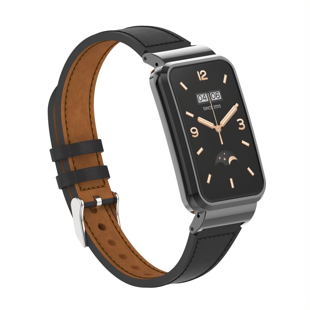 Classic leren bandje met case - Zwart - Xiaomi Smart band 7 Pro