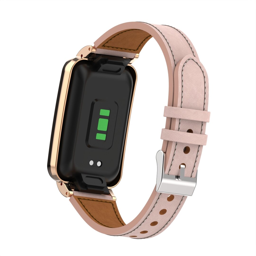 Classic leren bandje met case - Roze - Xiaomi Smart band 7 Pro