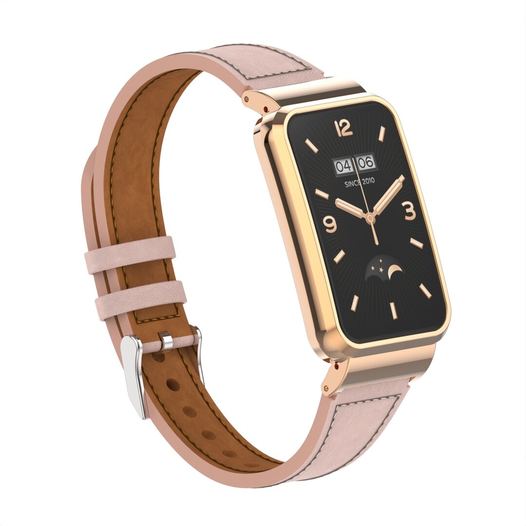 Classic leren bandje met case - Roze - Xiaomi Smart band 7 Pro