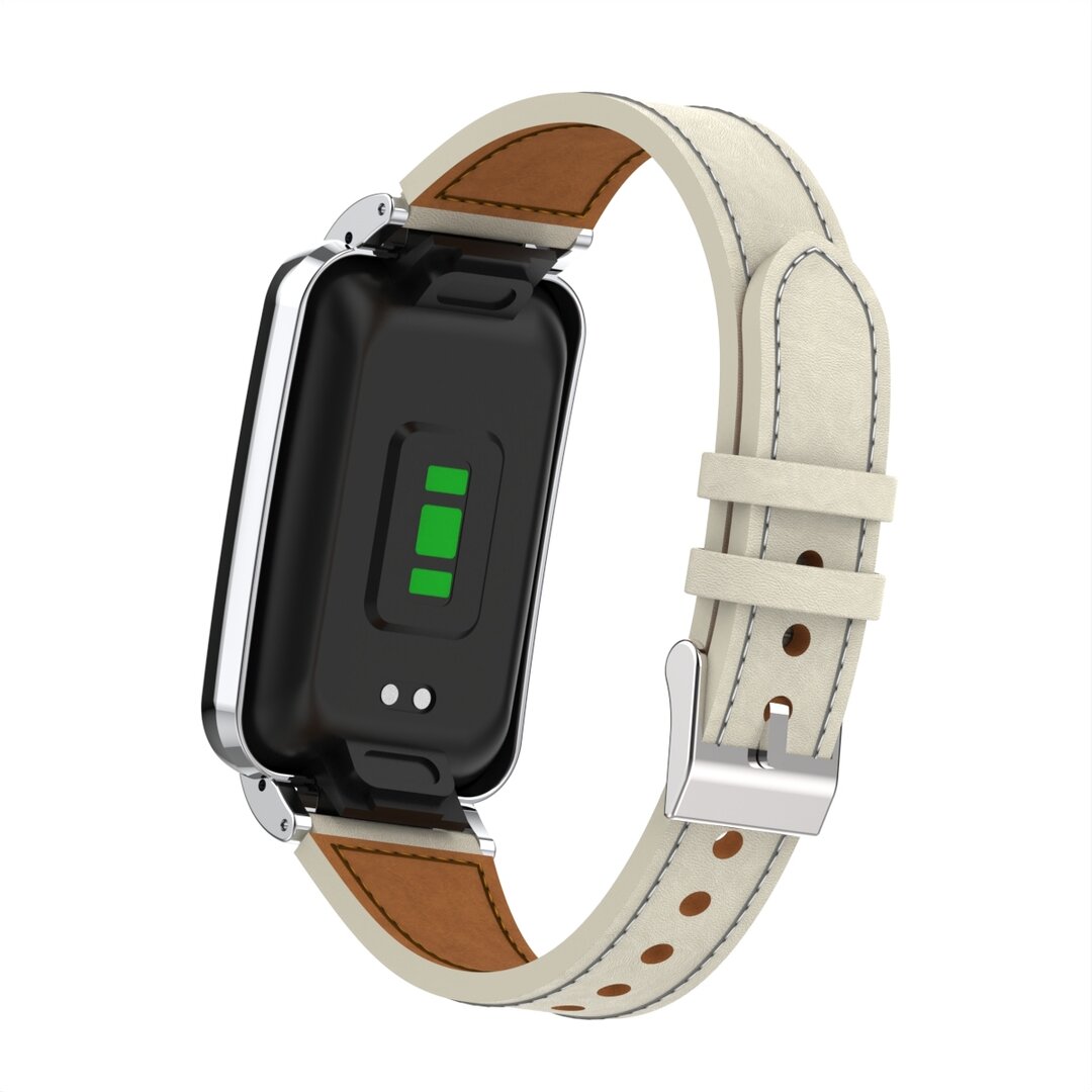 Classic leren bandje met case - Roomwit - Xiaomi Smart band 7 Pro