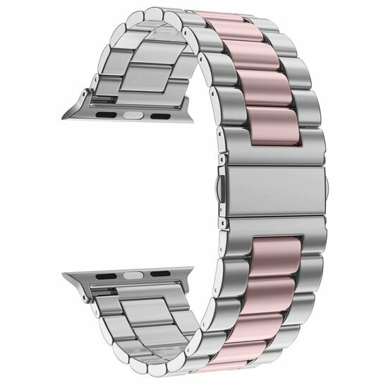 Stalen schakelband - Zilver met ros&eacute; pink - Geschikt voor Apple watch 38mm / 40mm / 41mm / 42mm