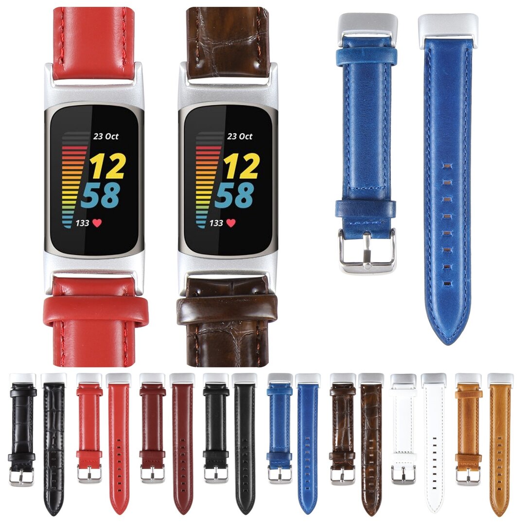 Fitbit Charge 5 &amp; 6 bandje - Echt leer - Lichtbruin