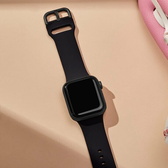 Soft siliconen bandje met gespsluiting - Zwart - Geschikt voor Apple Watch 38mm / 40mm / 41mm / 42mm