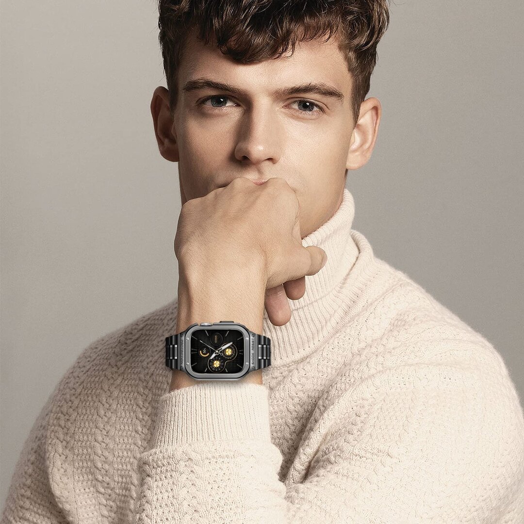 Ultra Protective Stainless Steel band - Zwart - Geschikt voor Apple watch 44mm