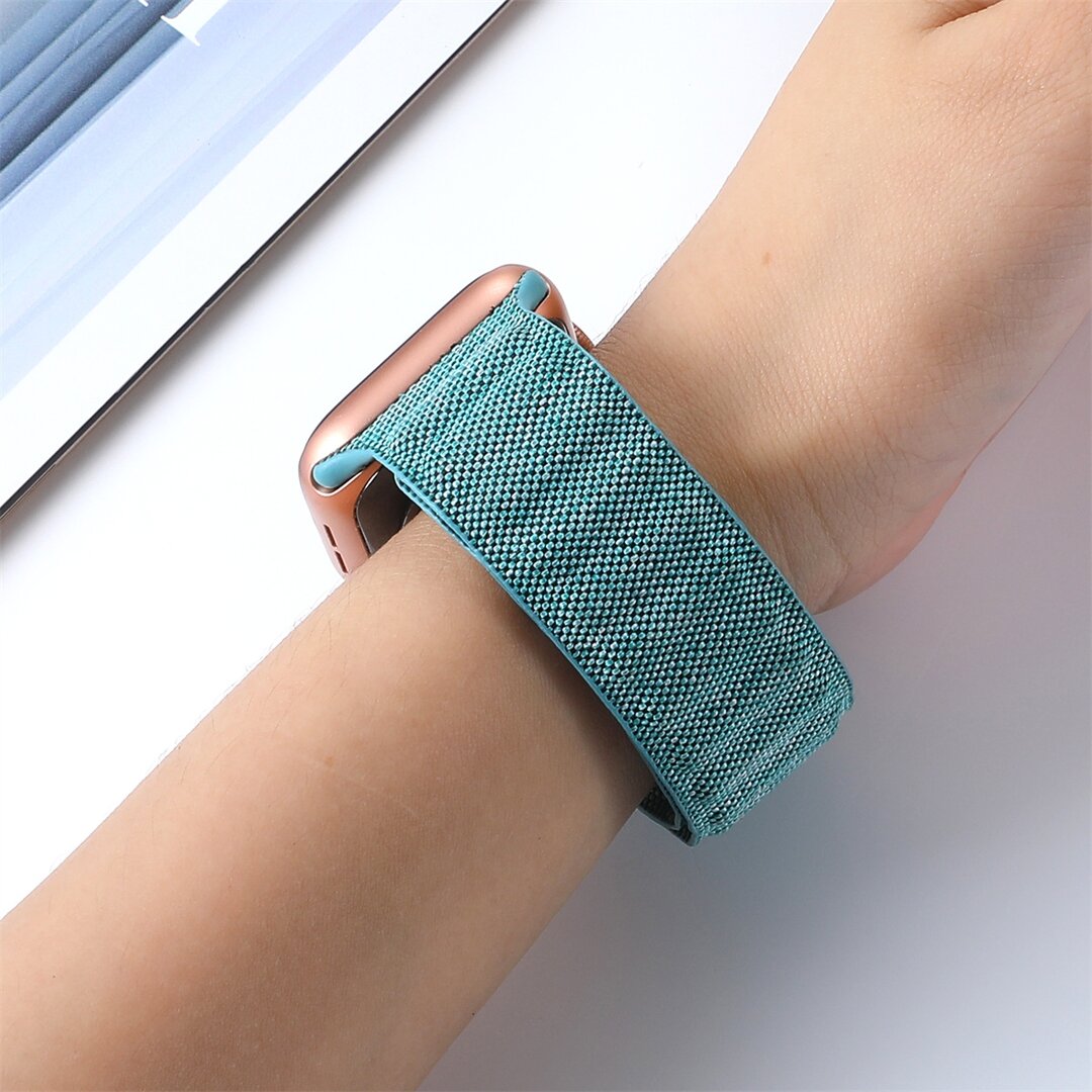 Denim nylon bandje - Lichtblauw - Geschikt voor Apple Watch 44mm / 45mm&nbsp;/ 46mm / 49mm