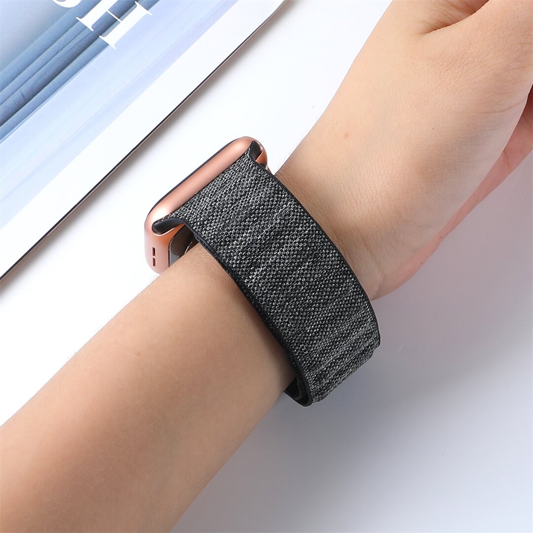 Denim nylon bandje - Zwart - Geschikt voor Apple Watch 44mm / 45mm&nbsp;/ 46mm / 49mm