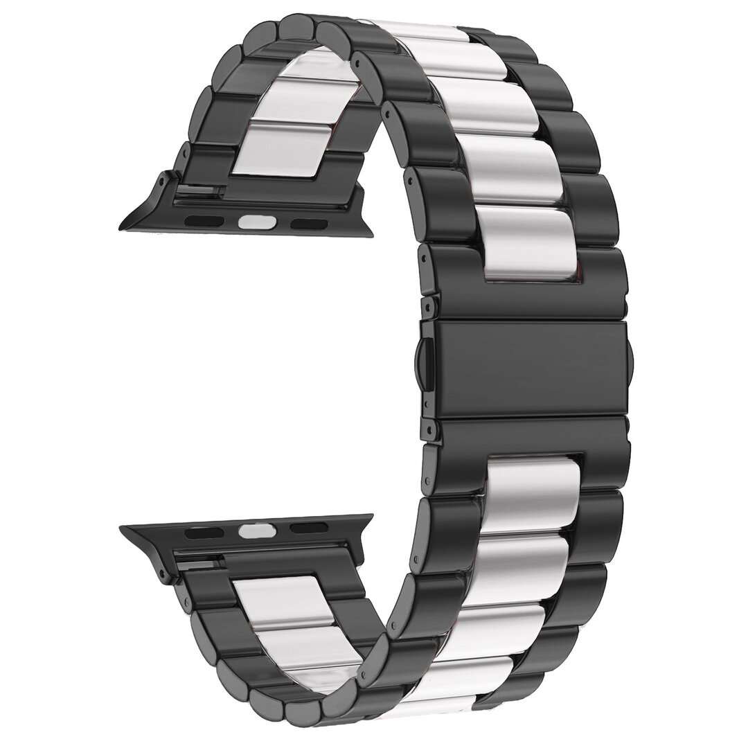 Stalen schakelband - Zwart met zilver - Geschikt voor Apple watch 38mm / 40mm / 41mm / 42mm