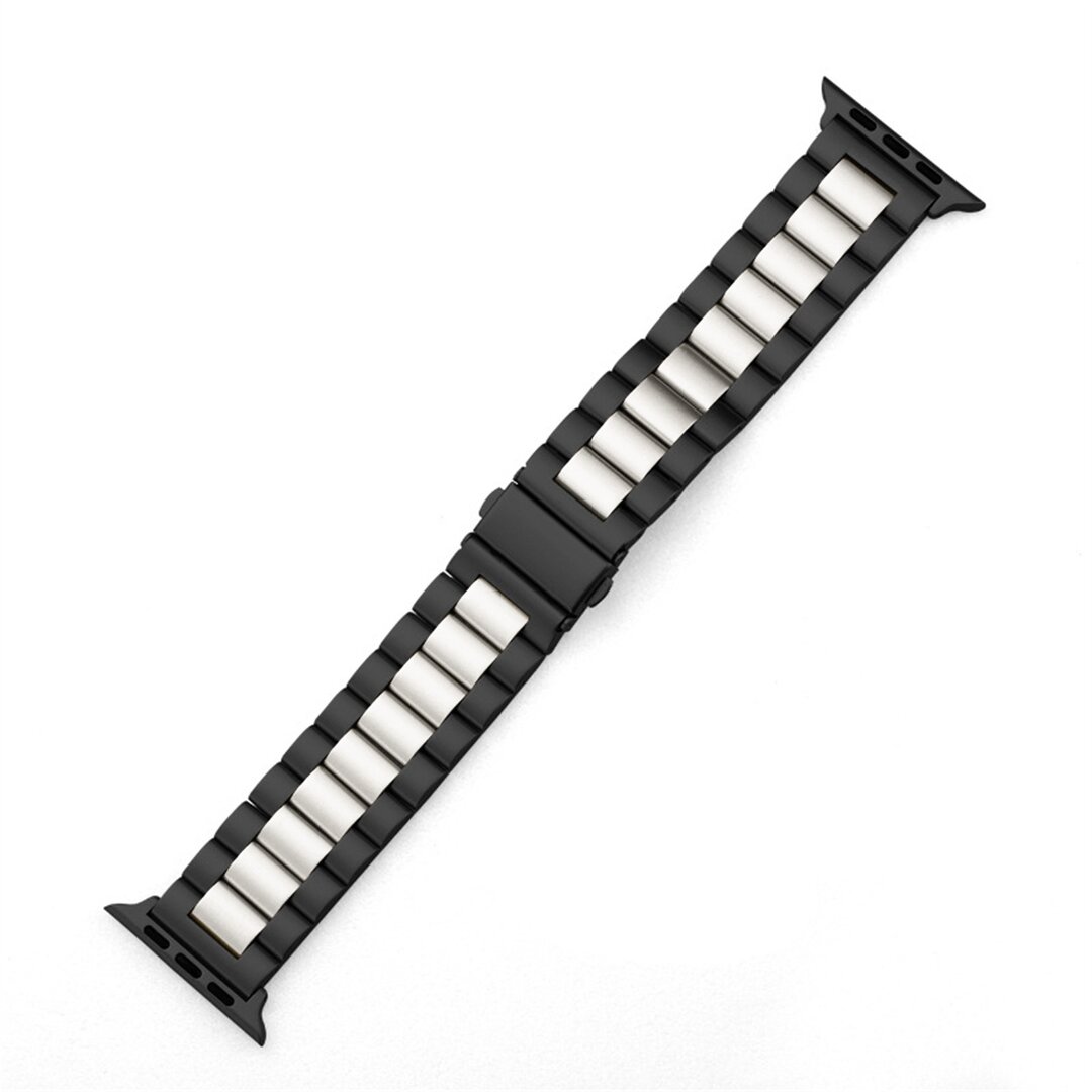 Stalen schakelband - Zwart met zilver - Geschikt voor Apple watch 38mm / 40mm / 41mm / 42mm