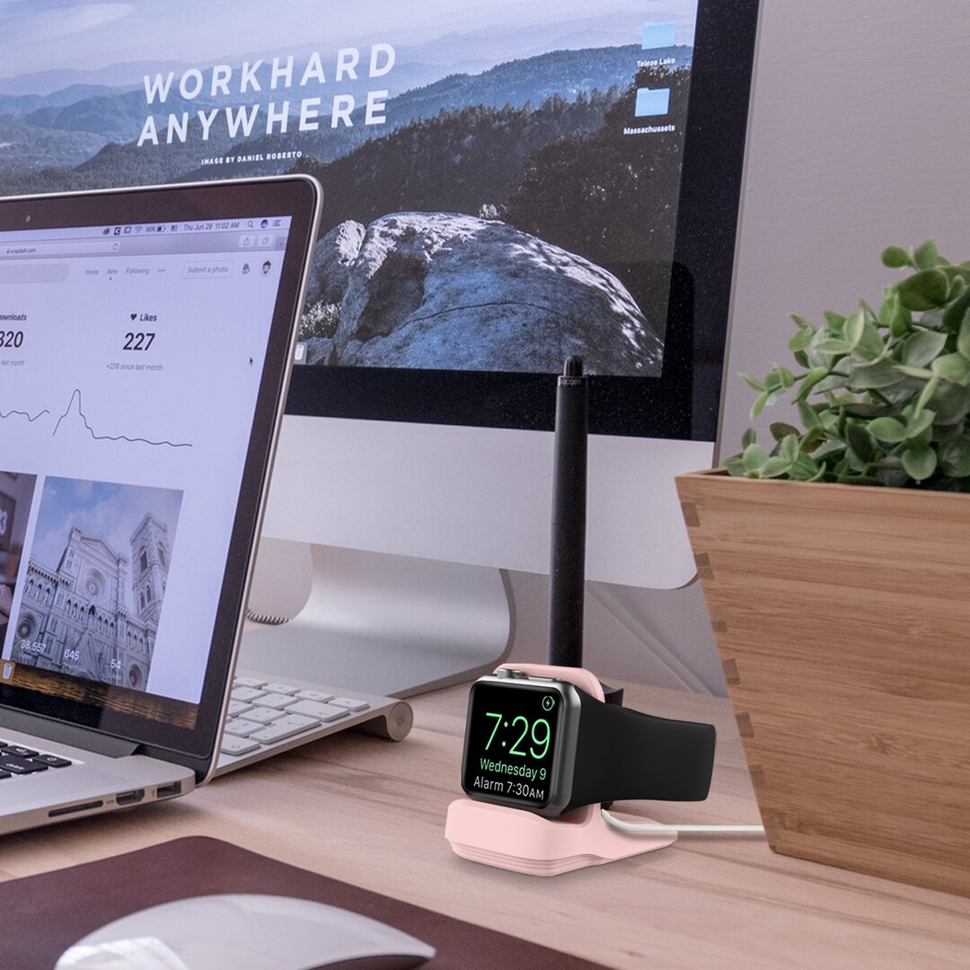 Siliconen Apple Watch houder - Roze - Geschikt voor alle series Apple Watch