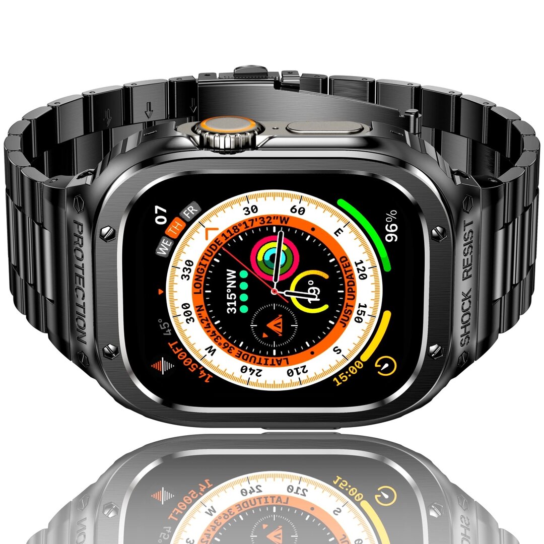Ultra Protective Stainless Steel band - Zwart - Geschikt voor Apple watch 45mm