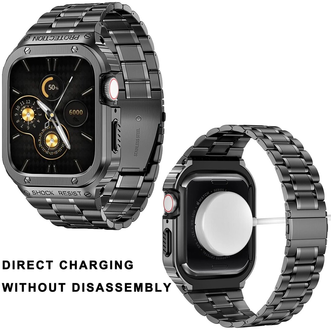 Ultra Protective Stainless Steel band - Zwart - Geschikt voor Apple watch 45mm