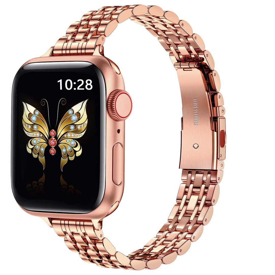 Stalen slim fit band - Ros&eacute; goud - Geschikt voor Apple watch 38mm / 40mm / 41mm / 42mm