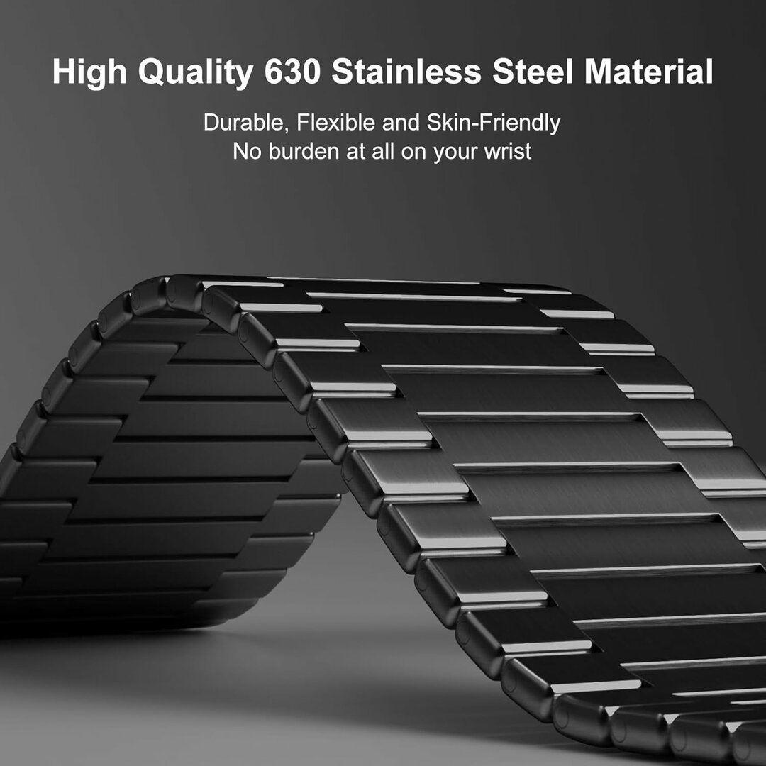 Magnetische stalen band - Zeer sterke magneet - Zwart - Geschikt voor Apple Watch 38mm / 40mm / 41mm / 42mm