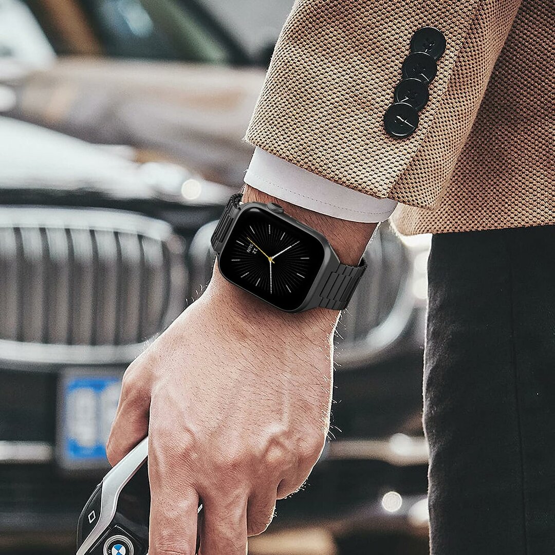 Magnetische stalen band - Zeer sterke magneet - Zwart - Geschikt voor Apple Watch 38mm / 40mm / 41mm / 42mm