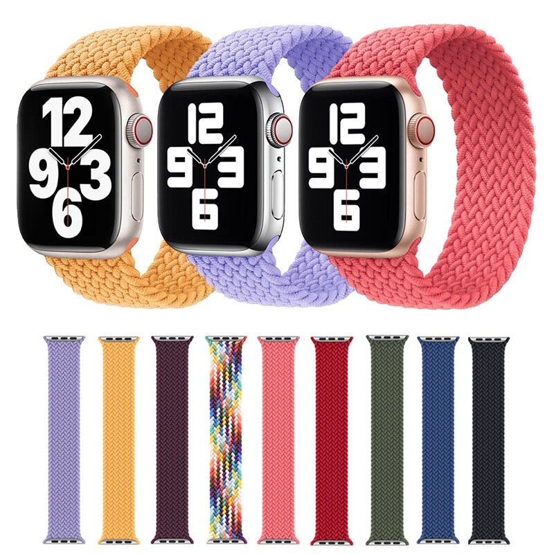 Braided Solo Loop nylon bandje - Maat: M - Lila - Geschikt voor Apple Watch 44mm / 45mm&nbsp;/ 46mm / 49mm