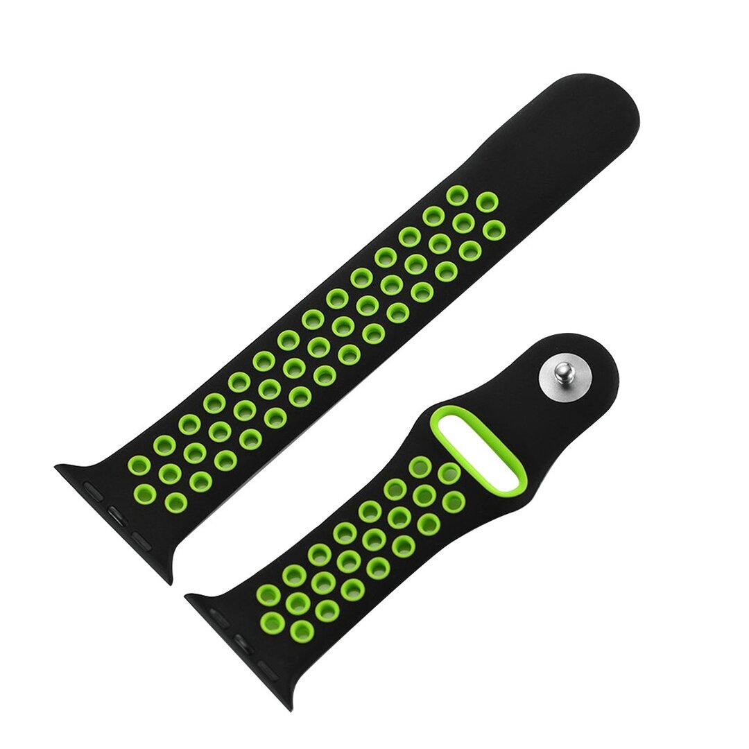 Sportbandje - Maat: M/L - Zwart + Groen - Geschikt voor Apple Watch 44mm / 45mm / 46mm / 49mm