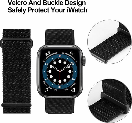 Nylon sport loop band - Zwart - Extra sterke klittenbandsluiting - Geschikt voor Apple Watch 38mm / 40mm / 41mm / 42mm