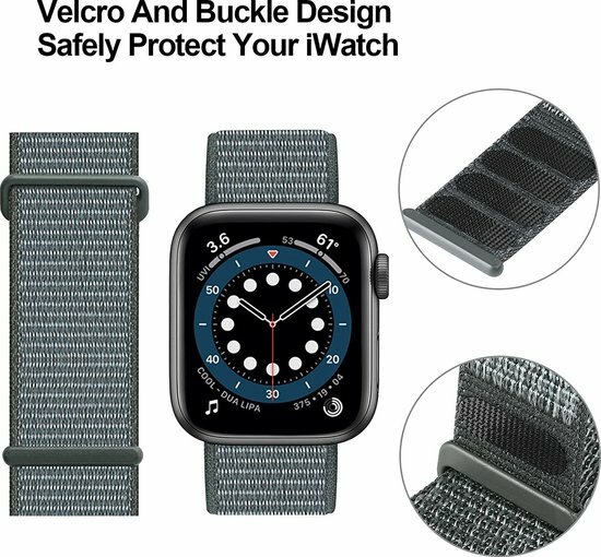 Nylon sport loop band - Grijsgroen - Extra sterke klittenbandsluiting - Geschikt voor Apple Watch 38mm / 40mm / 41mm / 42mm