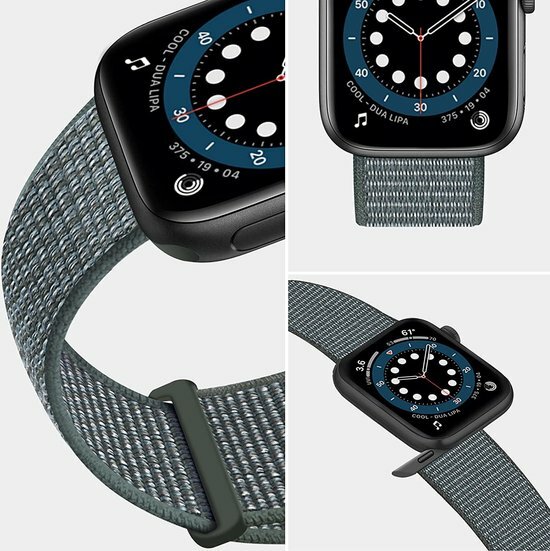 Nylon sport loop band - Grijsgroen - Extra sterke klittenbandsluiting - Geschikt voor Apple Watch 44mm / 45mm&nbsp;/ 46mm / 49mm