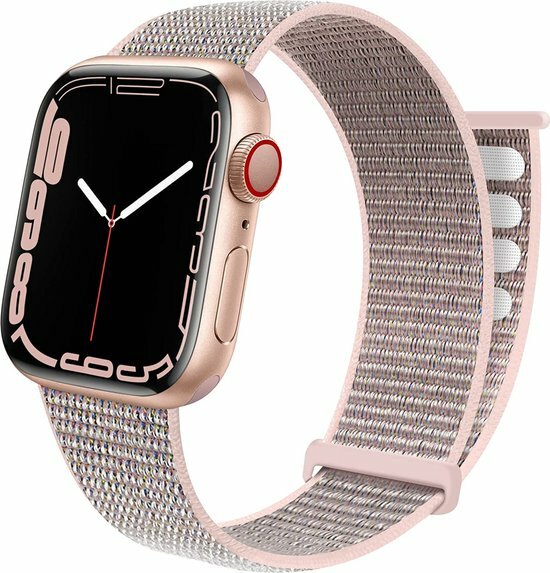 Nylon sport loop band - Zand roze - Extra sterke klittenbandsluiting - Geschikt voor Apple Watch 44mm / 45mm&nbsp;/ 46mm / 49mm