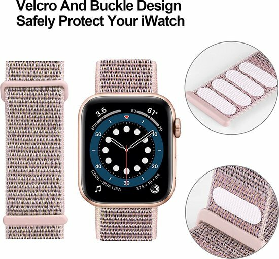 Nylon sport loop band - Zand roze - Extra sterke klittenbandsluiting - Geschikt voor Apple Watch 44mm / 45mm&nbsp;/ 46mm / 49mm