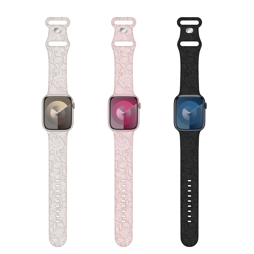 Siliconen bandje Rozen Print - Starlight / sterrenlicht - Geschikt voor Apple Watch 44mm / 45mm&nbsp;/ 46mm / 49mm
