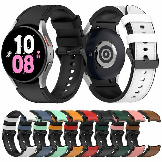 leer + siliconen bandje - Maat: small - Bruin - Samsung Galaxy watch 7 / Galaxy Watch FE - 40mm &amp; 44mm
