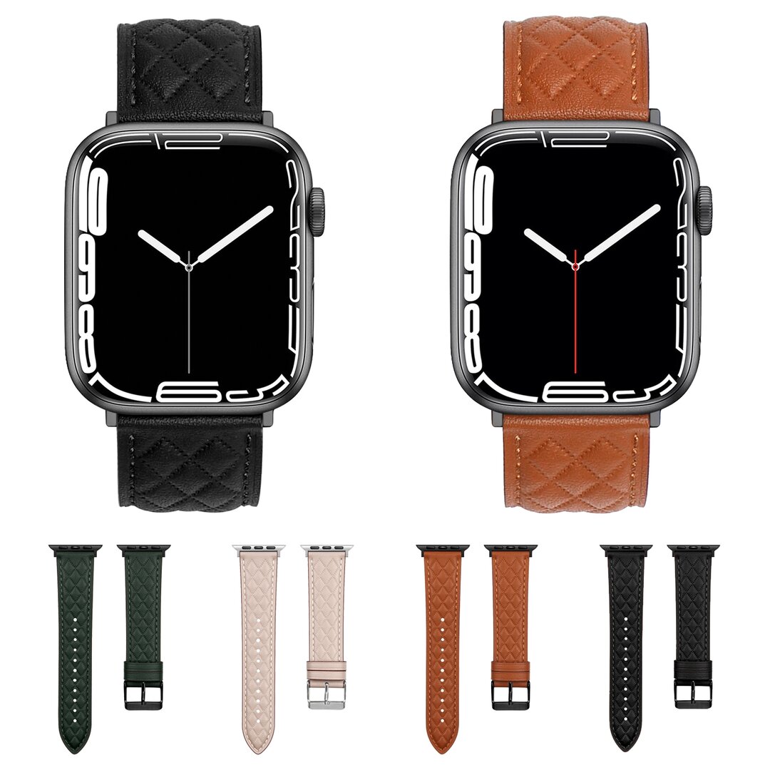 Leren bandje met diamant patroon - Beige - Geschikt voor Apple Watch 38mm / 40mm / 41mm / 42mm