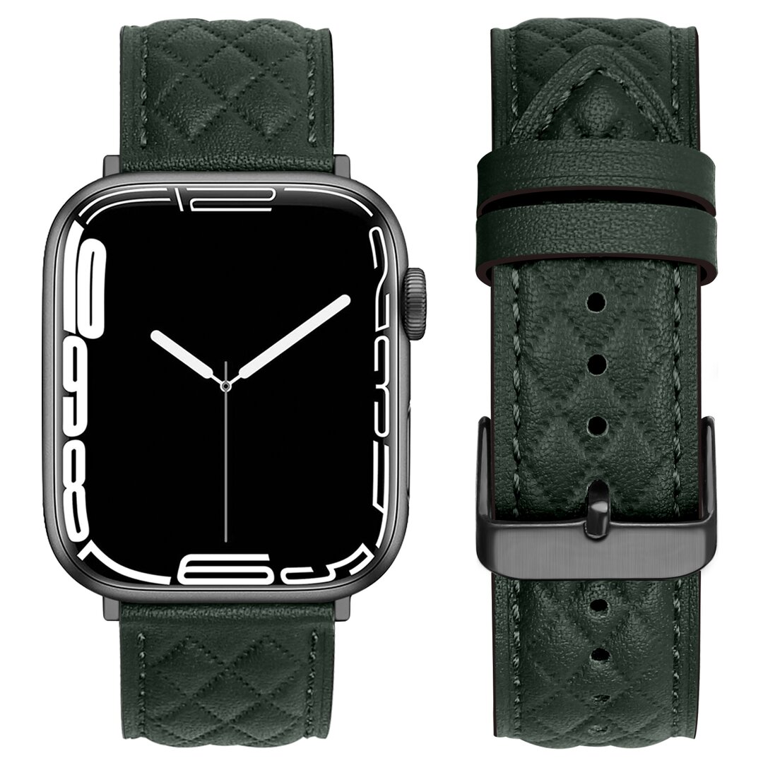 Leren bandje met diamant patroon - Donkergroen - Geschikt voor Apple Watch 44mm / 45mm&nbsp;/ 46mm / 49mm