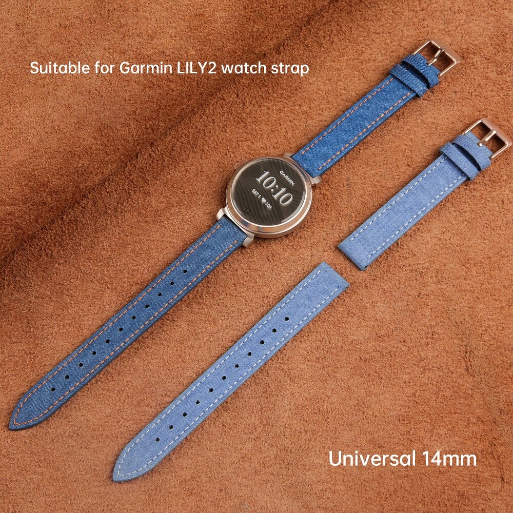 Leren denim bandje - Donkerblauw - Garmin Lily 2