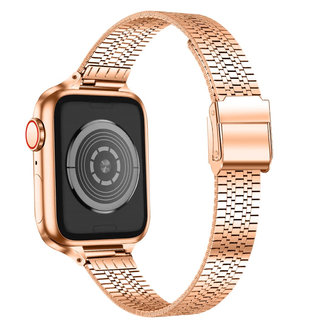 Stainless steel slim fit bandje - Champagne goud - Geschikt voor Apple Watch 44mm / 45mm&nbsp;/ 46mm / 49mm