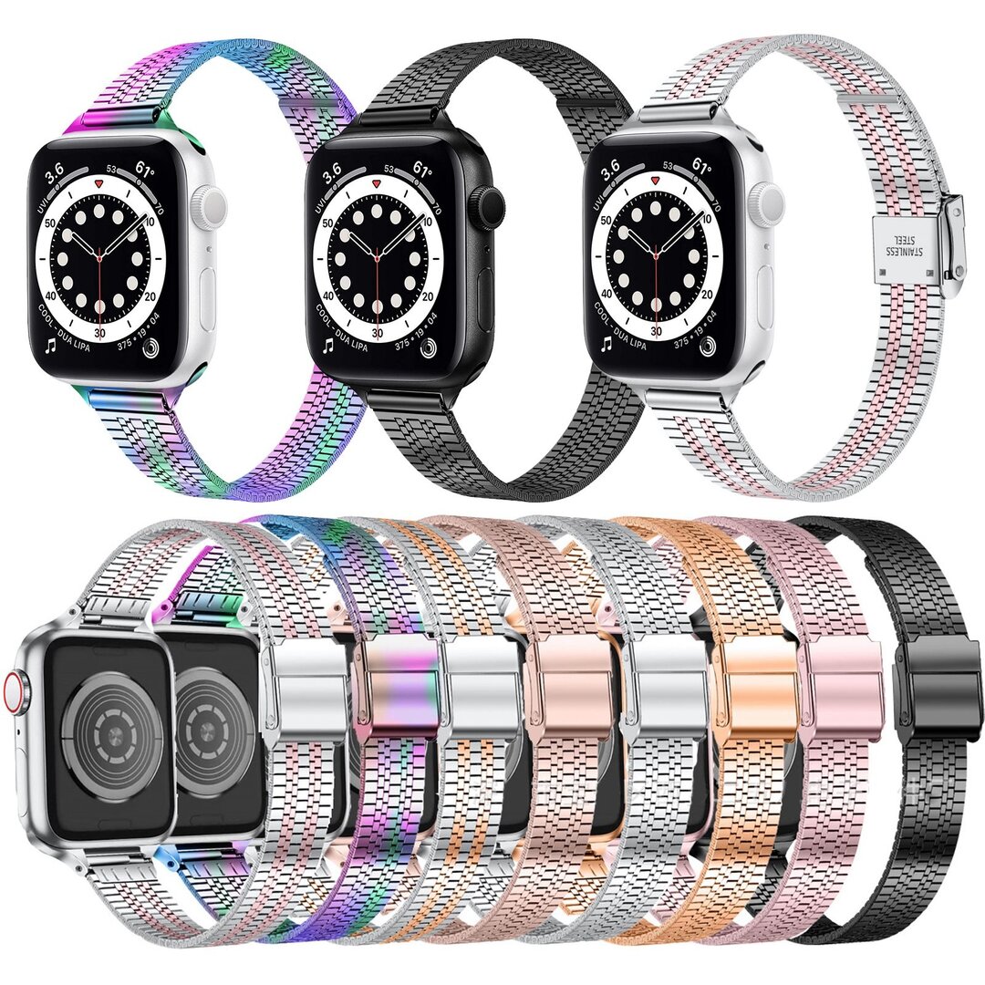 Stainless steel slim fit bandje - Champagne goud - Geschikt voor Apple Watch 44mm / 45mm&nbsp;/ 46mm / 49mm