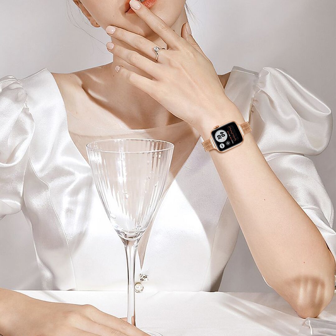 Stainless steel slim fit bandje - Champagne goud - Geschikt voor Apple Watch 44mm / 45mm&nbsp;/ 46mm / 49mm