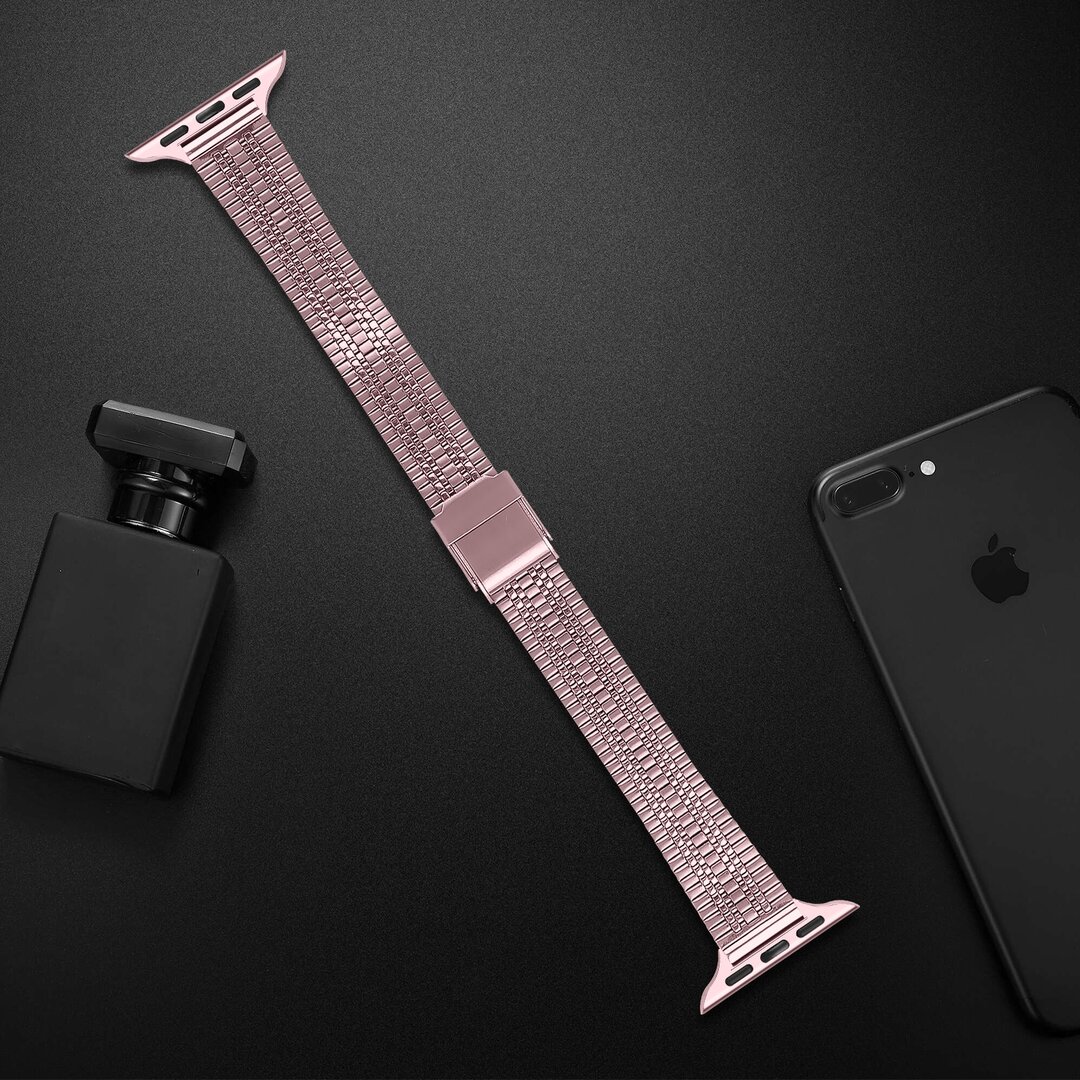 Stainless steel slim fit bandje - Ros&eacute; pink - Geschikt voor Apple Watch 44mm / 45mm&nbsp;/ 46mm / 49mm