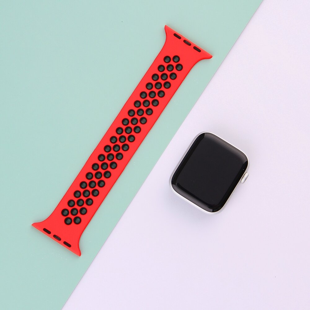 Solo Loop Sportbandje - Maat: S - Rood + Zwart - Geschikt voor Apple Watch 44mm / 45mm&nbsp;/ 46mm / 49mm