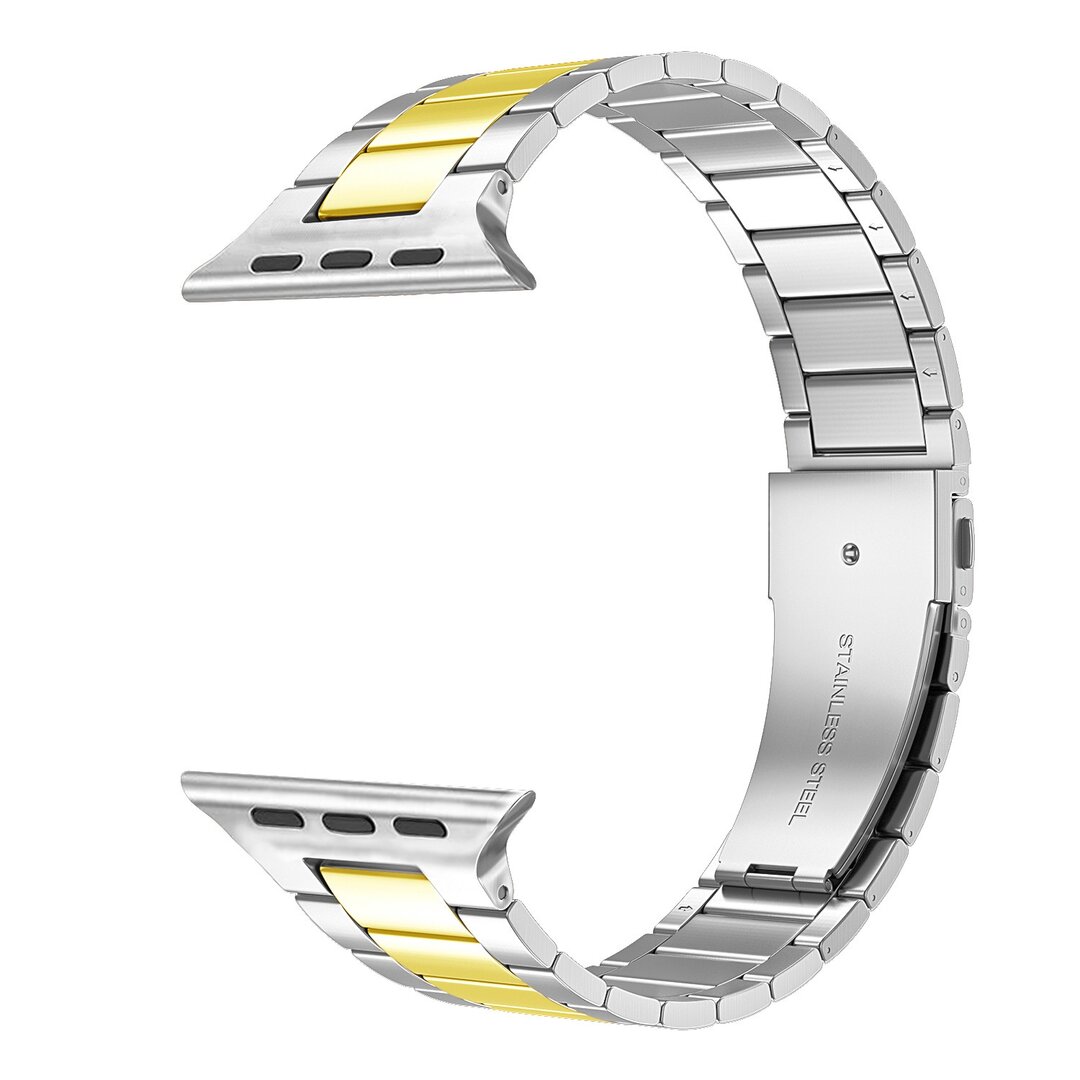 Stalen schakelband - Zilver met goud - Geschikt voor Apple watch 38mm / 40mm / 41mm / 42mm