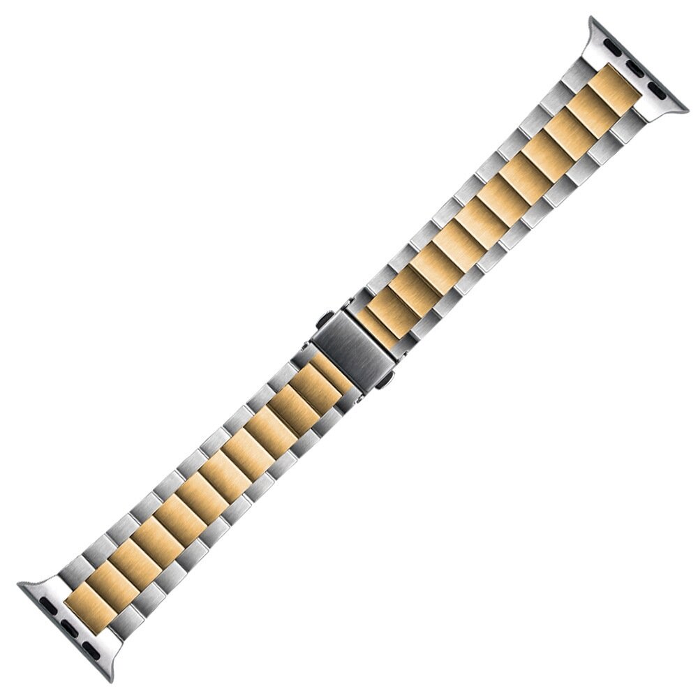Stalen schakelband - Zilver met champagne goud - Geschikt voor Apple watch 44mm / 45mm&nbsp;/ 46mm / 49mm