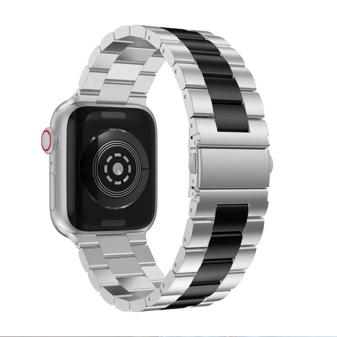 Stalen schakelband - Zilver met zwart - Geschikt voor Apple watch 44mm / 45mm&nbsp;/ 46mm / 49mm
