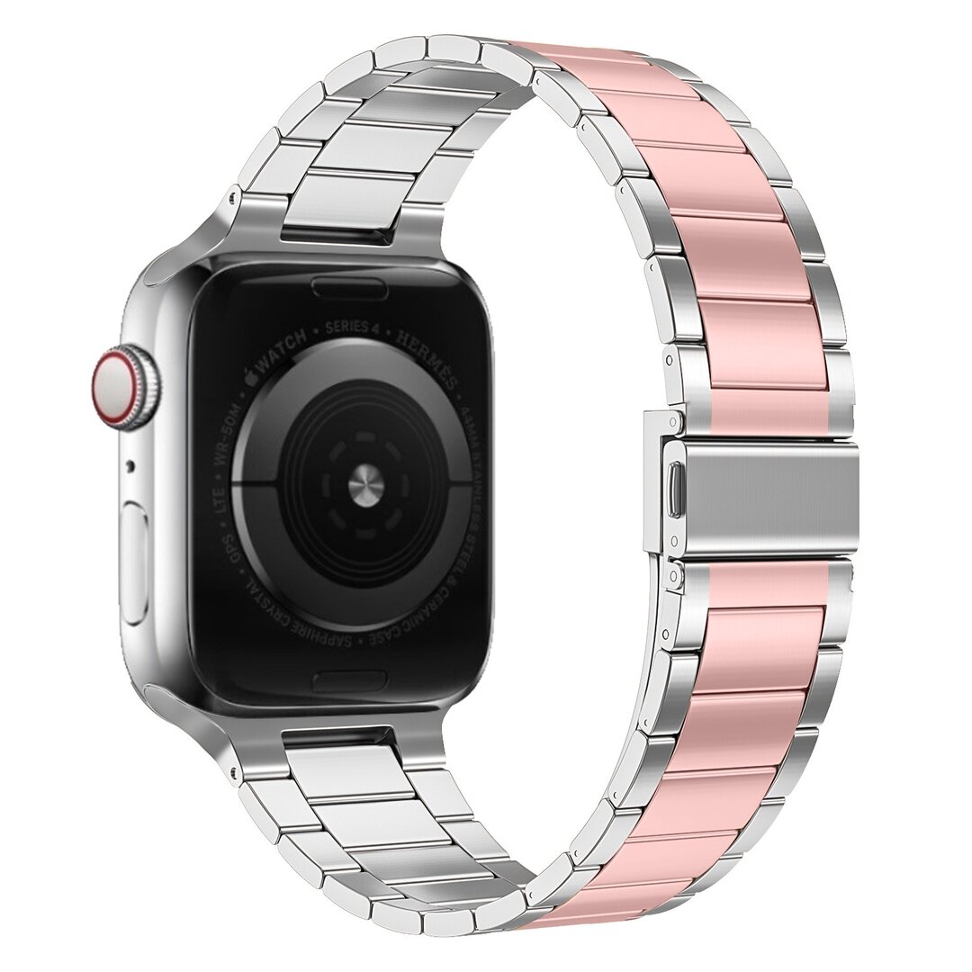 Stalen schakelband - Zilver met ros&eacute; - Geschikt voor Apple watch 44mm / 45mm&nbsp;/ 46mm / 49mm